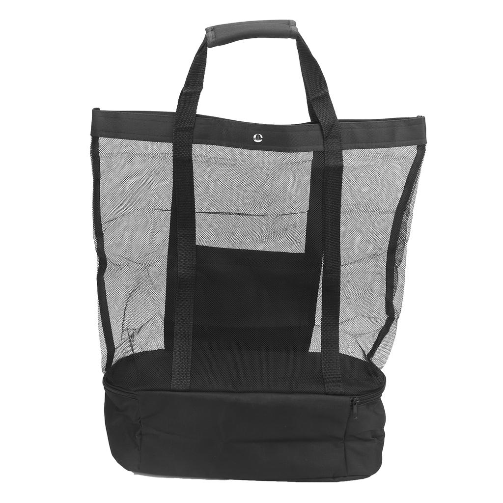 Camping Beach Mesh Tote Bag with Detachable Cooler Bag Multifunctional Packing OrganizerBlack