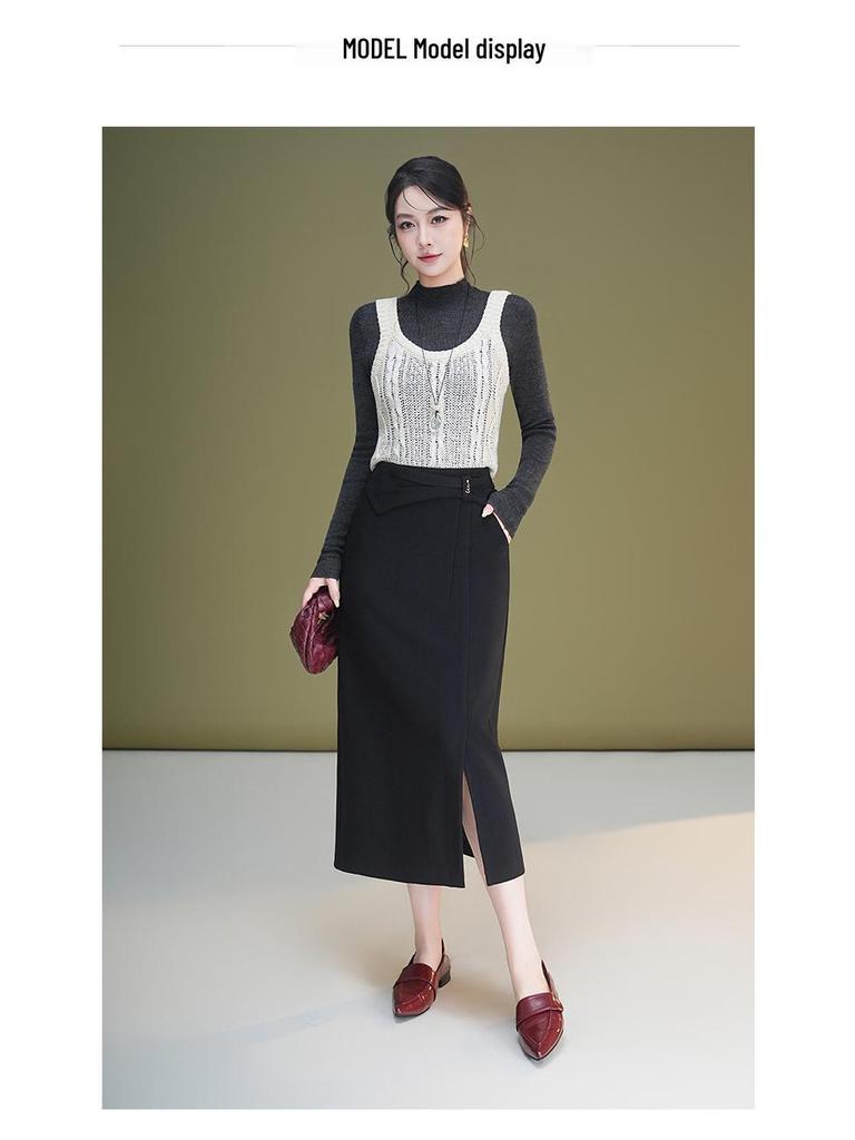 Women's High-Waisted Slit Pencil Skirt - Autumn Slim Fit Fashionable Drape Style