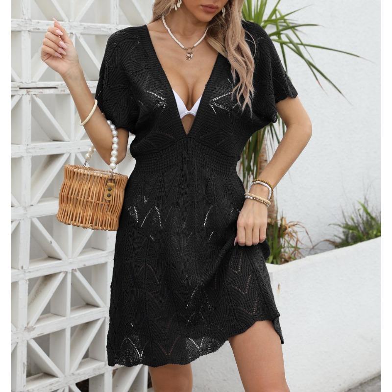 Women's Cover Up Plus Size Sexy Deep V Halter Woven Dress