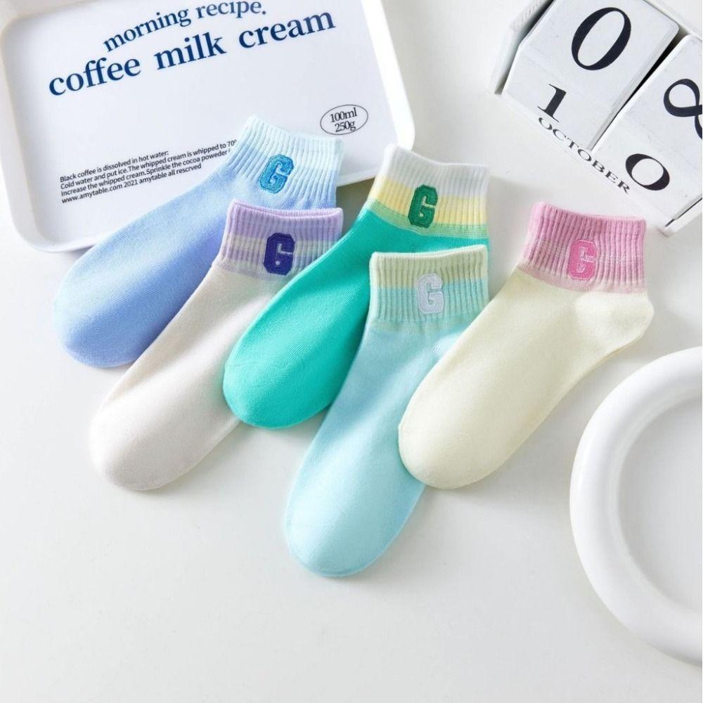 

1 pair Soft Sports Short Socks Fashion Gradient Rainbow Socks New Letter Print Socks