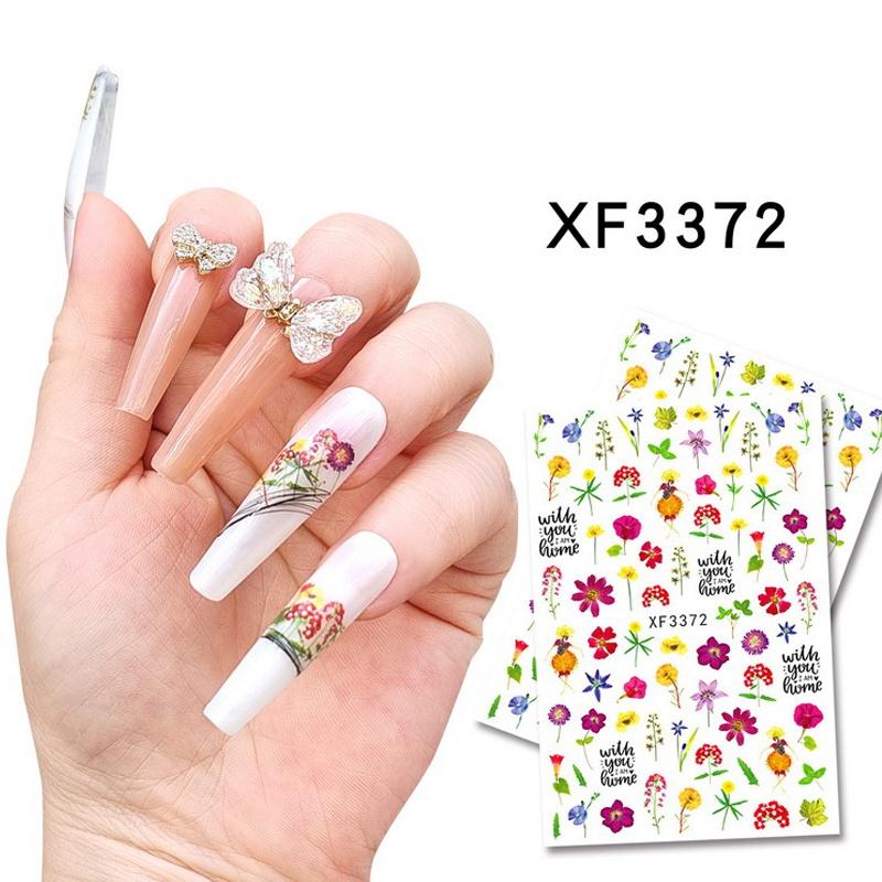 1 ks Motýli Květiny Nálepky na nehty 3D Jarní Květinové Listy Samolepicí Přenosové Obtisky Slider DIY Nehty Umělecká Dekorace