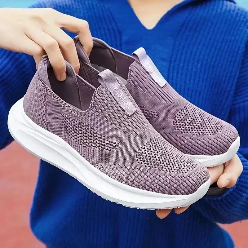 

Breathable Knitted Women s Sneakers Stretch Fabric Slip-on Walking Shoes Lightweight Soft Sole Running Shoes Gym Sock Shoes 2025 40 рожевий