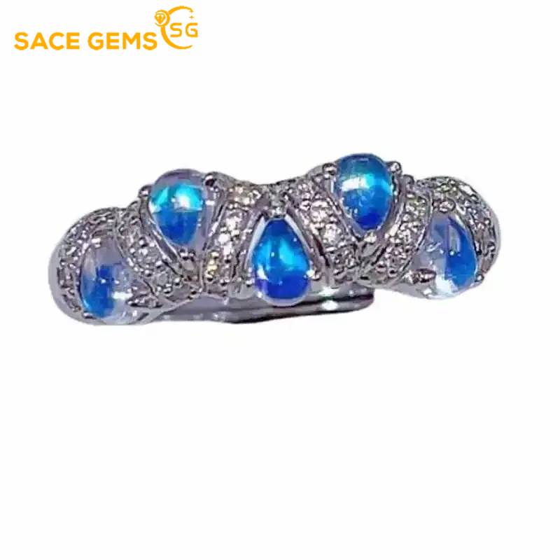 

Sace Gems Кольца из стерлингового серебра 925 пробы с натуральным голубым лунным камнем 3*4 мм для женщин, помолвочные, для коктейльной вечеринки, изящные ювелирные изделия, подарок Open синий
