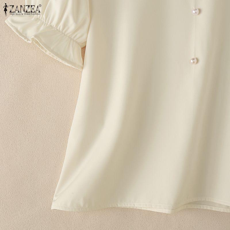 ZANZEA Women Casual V-Neck Solid Color Short Sleeve Blouse