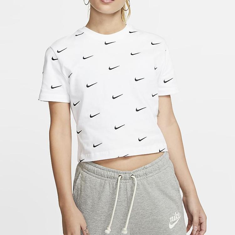 Nike Logo Print Short Sleeve T-Shirt Women Tops White CK4092-100