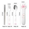 Cat Paw Cute Portable Cutlery: Stainless Steel Dessert Spoon, Fork & Chopsticks Set