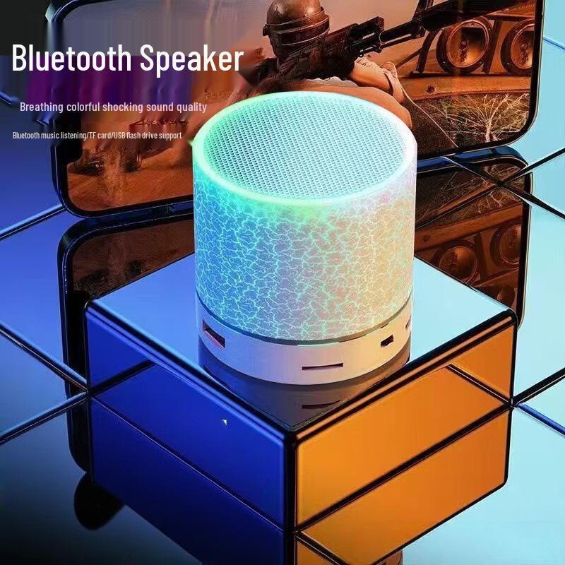Mini Bluetooth LED Crack Speaker: Portable Square Subwoofer with Card Slot & Long Battery Life.