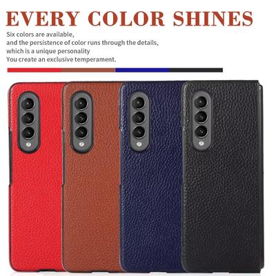 Suitable for Samsung Z Fold 4 Mobile Phone Case Z Flip3 Lychee Pattern Solid Color Leather Case Folding Mobile Phone Case