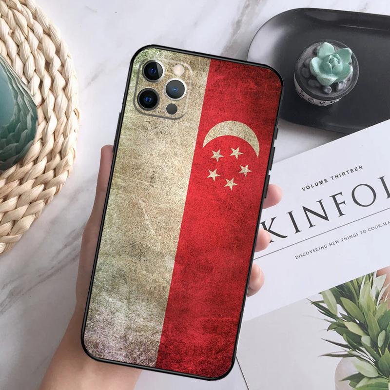 Singapore Flag Case For iPhone 15 11 12 13 14 Pro Max XS XR X 7 8 Plus 12 13 Mini 16 Pro Max Soft Cover