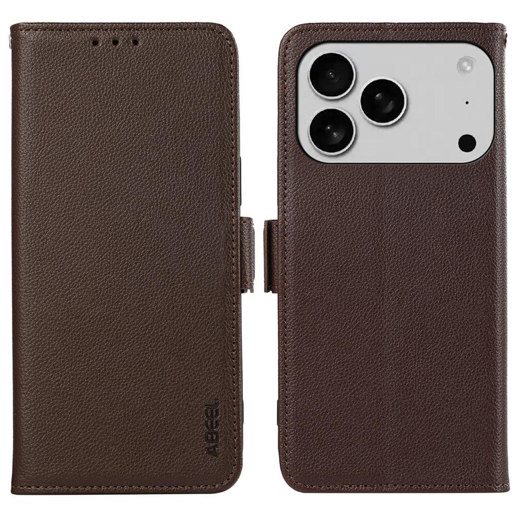 ABEEL For iPhone 17 Pro Case Litchi Texture Leather RFID Blocking Phone Cover