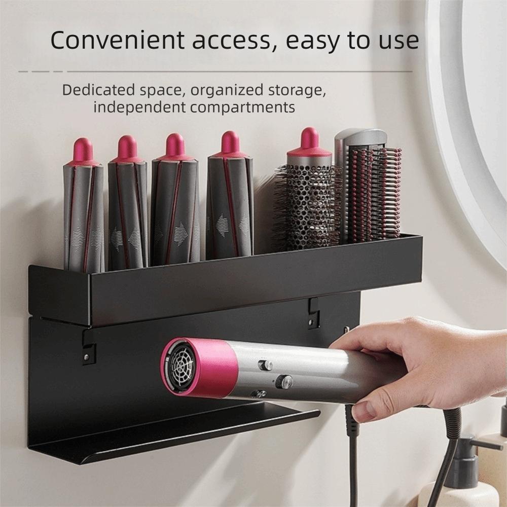 Portaoggetti per Arricciacapelli in Acciaio al Carbonio Supporto da Parete per Strumenti per Capelli Mobiletto del Bagno