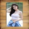 Hisun Tin Sign HD Metal Tin Sign Stunning Asian Beauty In White Cami Crop Top Denim Shorts Retro Wall Art D Flat Iron Painting Plaque for Ho