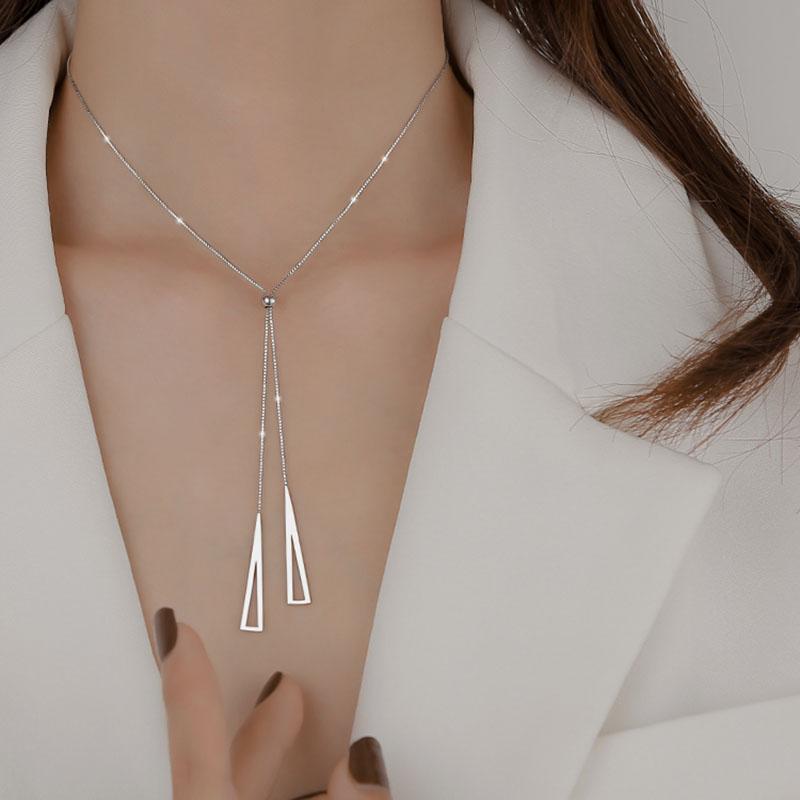 Triangle Geometry Adjustable Pull-out Necklace Women's Tassel Sweater Chain