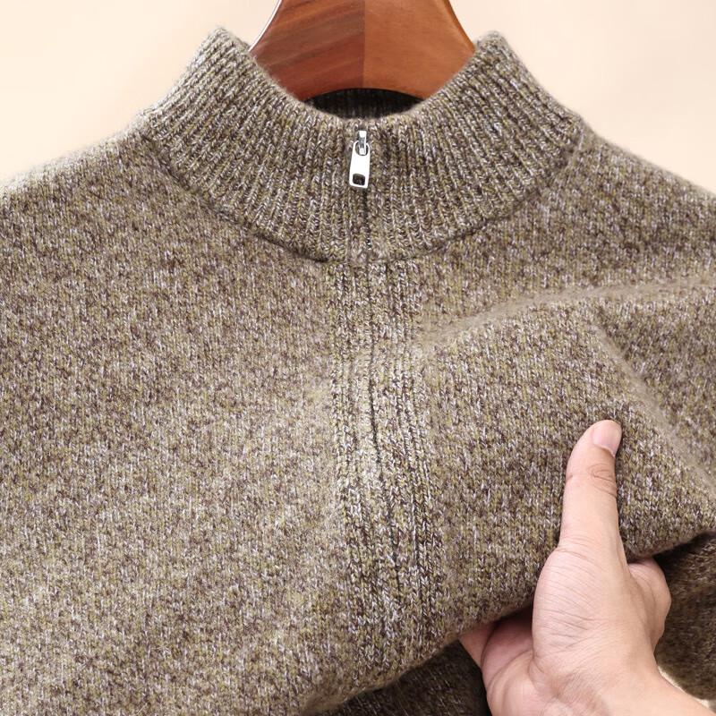 Hengyuanxiang Men's 100% Pure Wool Half-Turtleneck Cardigan