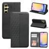 For Samsung Galaxy A15 4G/5G Wallet Phone Case Strong Magnetic Checkered Pattern Imprint Leather Flip Cover