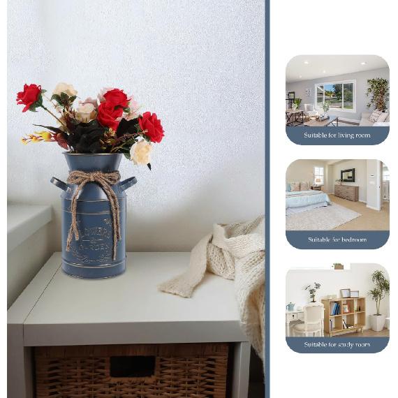 Cabilock Vintage Rustic Blue Galvanized Metal Milk Jug Vase with Dual Handles, Ideal for Dried Flowers, Flower Arrangement, Succulents, and Farmhouse