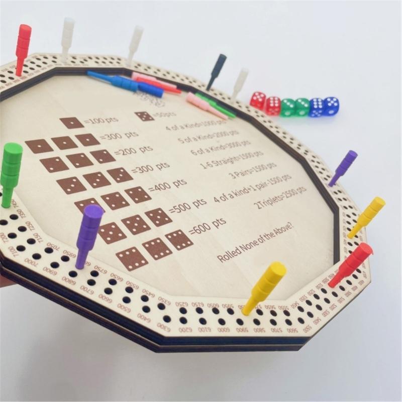 Portable Wooden Board Game Set with Farkle Dices and Dices Tray for Hours of Fun with Friend and Family