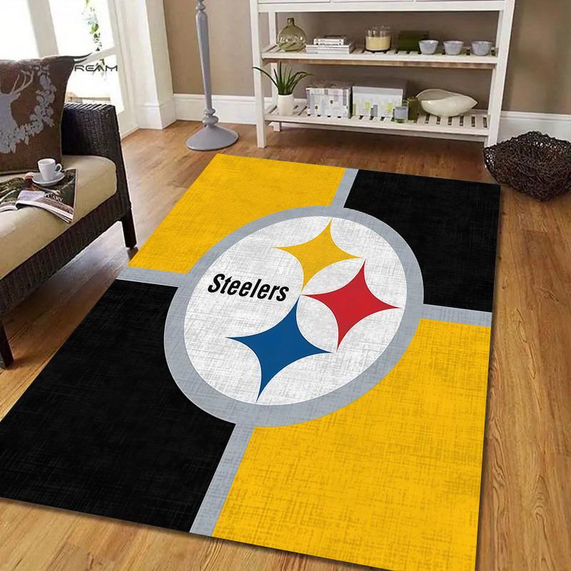 Pittsburgh Steelers3 Flannel Pattern Square Carpet,Area Rug,Carpet Rug for Living Room Bedroom Sofa Playroom Decor,Non-slip Floor Mat