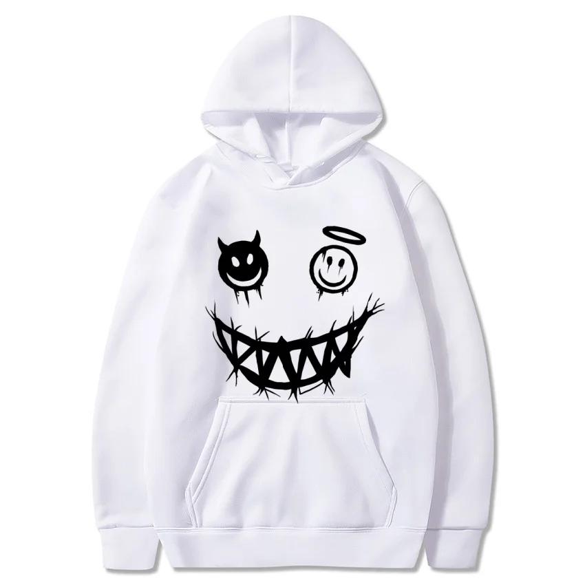 Autumn and Winter Devil Angel Smiling Face Hooded Sweatshirt, Hip-hop Street Classic Pullover, Fashionable Casual Warm Hoodie
