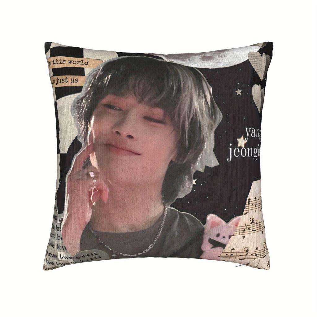45X45Cm Pillowcase Double Sided Skz Hyunjin Portrait Print Soft Polyester Cushion Cover Decorative Throw Pillow Case For Sofa