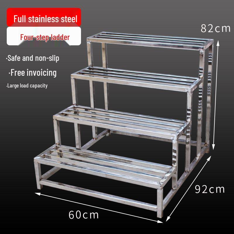 Stainless Steel 4-Step Height-Adjustable Ladder Footstool for Household & Hospital Use