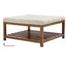 VEVOE Large Square Ottoman Coffee Table, 87.5 Cm Tufted Coffee Table with Solid Wood Shelf Storage, Linen Solid Upholstered Footrest Ottoman for