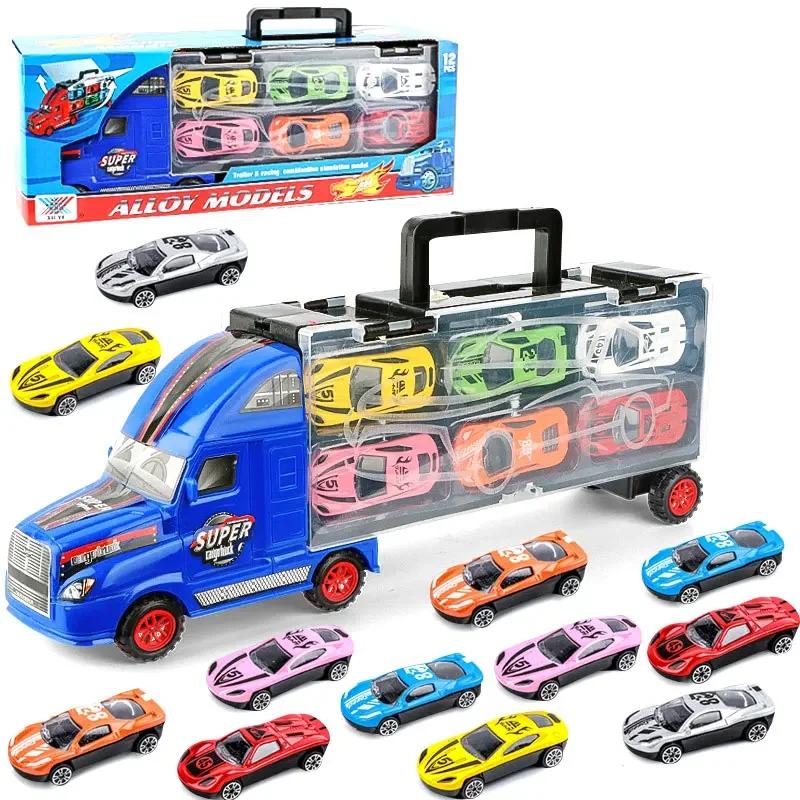 Set di 14 pezzi Disney Pixar Cars Saetta McQueen Zio Mack plastica Veicolo di stoccaggio portatile Set Auto in lega Giocattoli Regali di compleanno per bambini