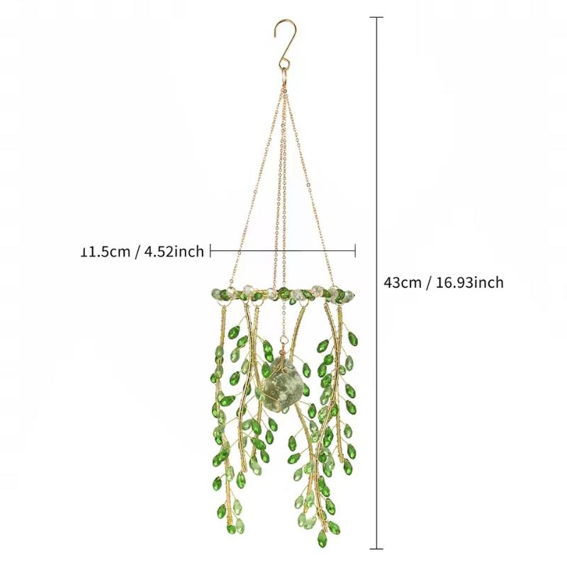 Green Willow Branch  Glass Pendant Handmade Rainbow Makers Willow Wind Bell Natural Hanging Sun Catcher Chandelier