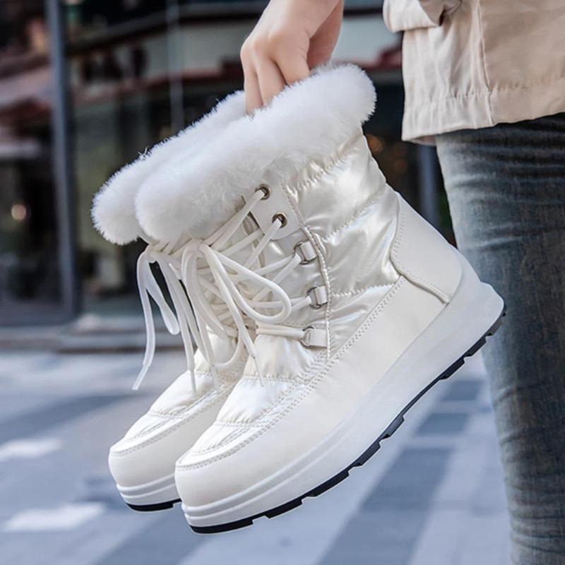 Winter New Woman Warm Snow Boots Waterproof Lace-Up Thicken Plush Winter  Warm Platform Ankle Boots
