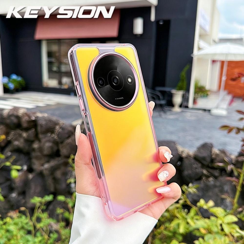KEYSION Fashion Laser Gradient Colorful Phone Case for Xiaomi Redmi A3 A3X Soft TPU+PC Shockproof Back Cover for Xiaomi POCO C61