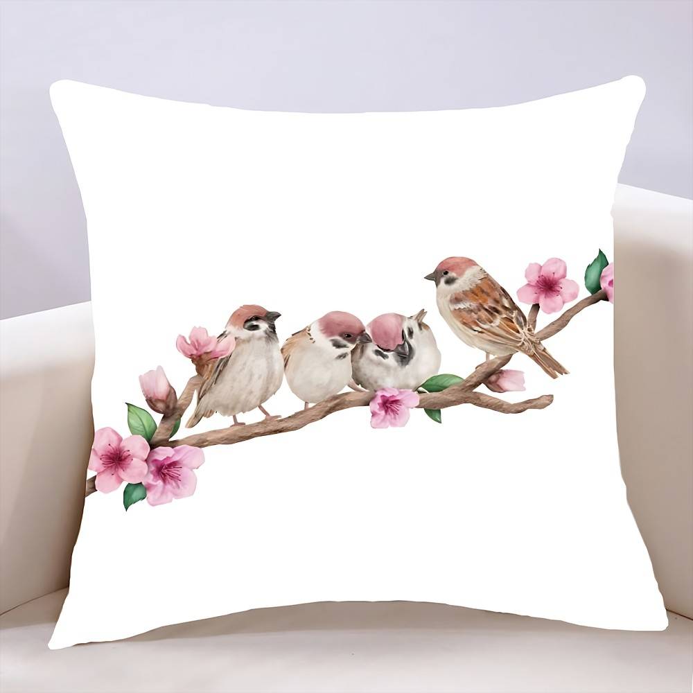 Flower And Bird Print  Pillow Case Cushion Cover Soft Cute Throw Pillow Case For Car Sofa Pillowcase Polyester With Zipper