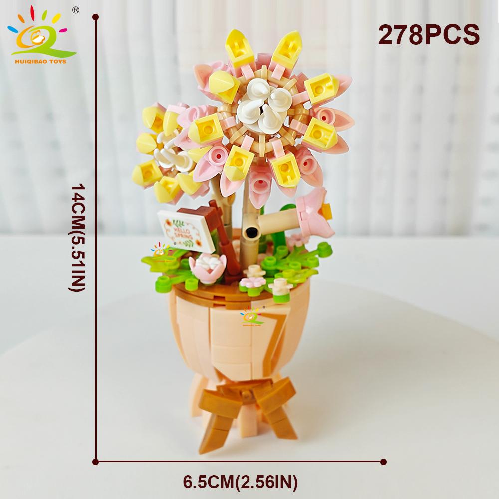 HUIQIBAO MOC Flower Model Micro Building Block DIY Eternal Bouquet Home Desk Desk Plant Decoration Brick Girl Gift Children Toy