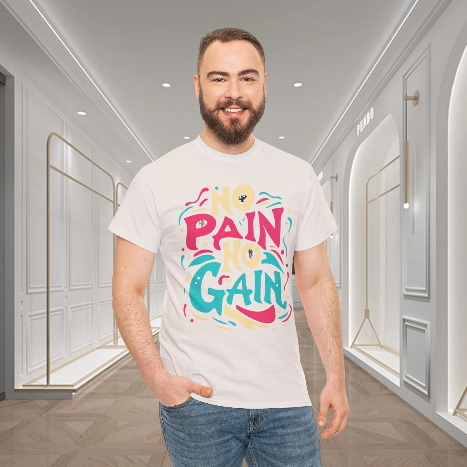 No Pain No Gain Retro Gym Motivation Graphic T-Shirt 2XL