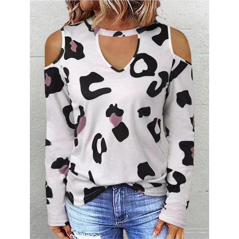 European and American Cross-Border Export Foreign Trade Autumn and Winter Fashion Casual Women's Long-Sleeved T-shirt Loose Plus size Sexy Top Print