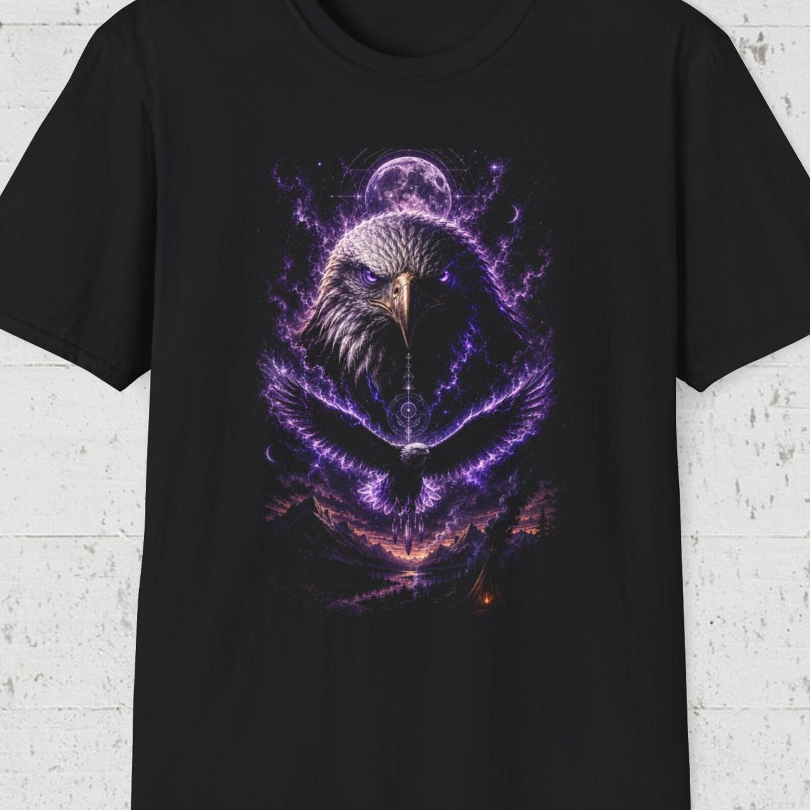 Mystic Eagle Moon Shirt, Cosmic Bald Eagle Tee, Purple Lightning Eagle Shirt, Spiritual Eagle T shirt, Moonlight Eagle Tee, Mystic Bird Tee S