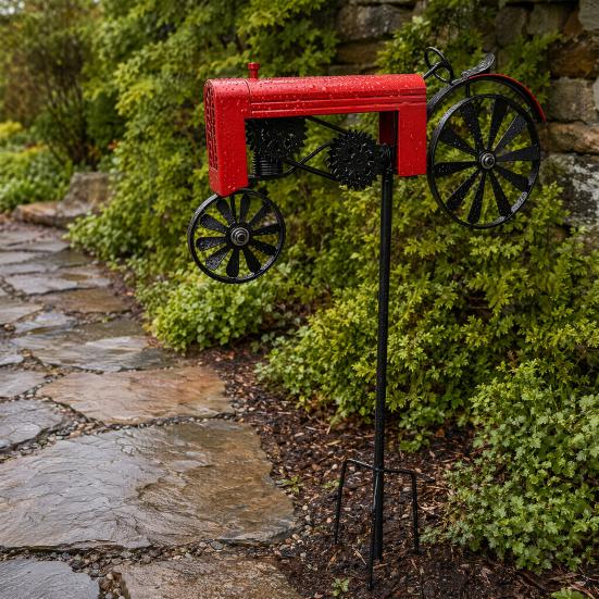 Wind Spinner Durable Weather-Resistant Green Tractor Windmill with Rotating Wheels for Garden Patio Lawn Outdoor Decor Farmhouse Style Gift for