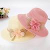 Women Fashion Wide Brim Straw Hat Bow Flowers Sun Protection Sun Hat Leisure Foldable Sunscreen Beach Hat Women