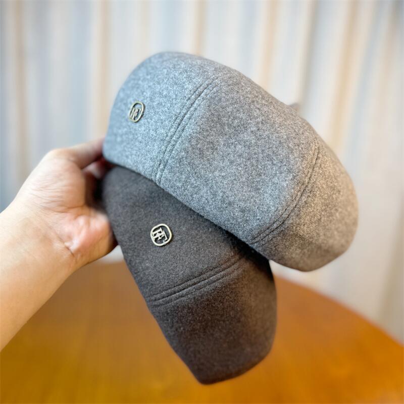 Autumn and Winter Sweet and Cute F Label Beret Women's Retro Literary and Versatile Painter's Hat Showing Face Small Pumpkin Hat Trendy