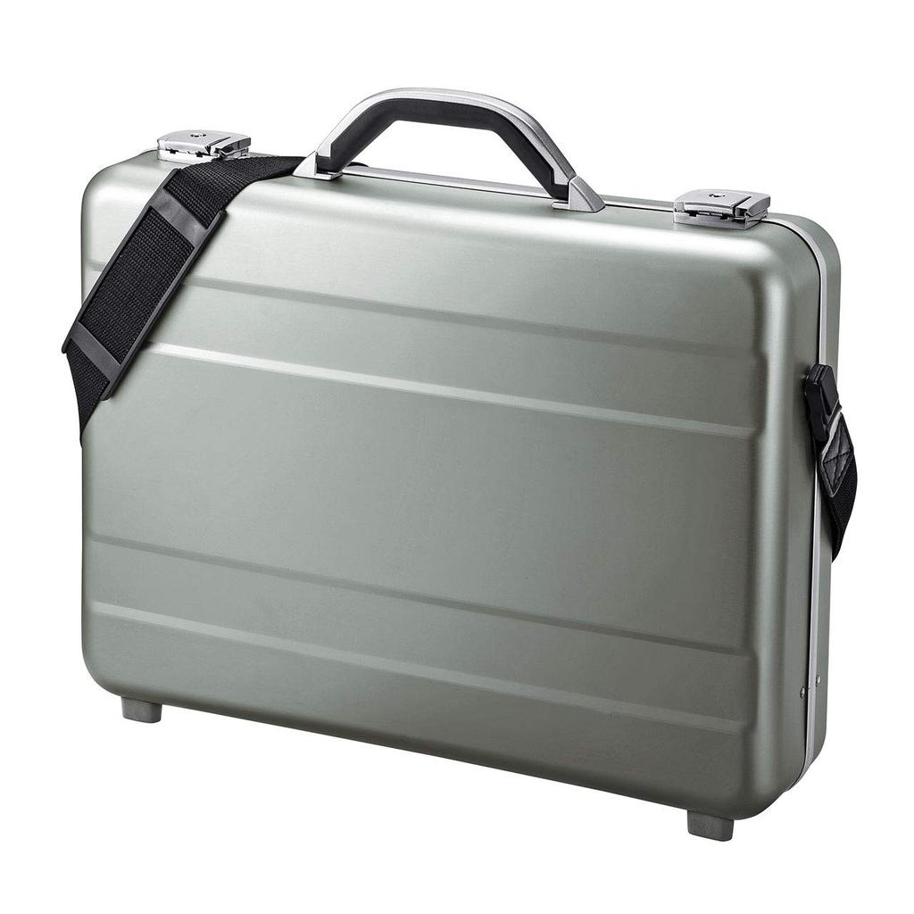 Sanwa Direct 200-BAG155GM Aluminum Attache Case, A4 Size, 15.6-inch Laptop Storage, Lockable, Compartment Divider, Shoulder Strap Included, Adapter