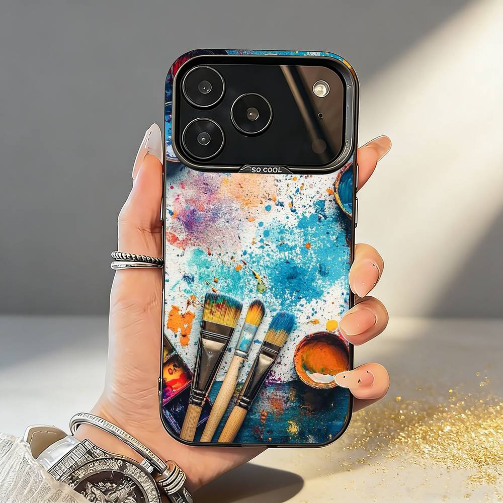 Watercolors Set Paint Palette Phone Case For iPhone17,16,15,14,13,12,11,Pro,MAX Gray Matte Silicone Black Cover