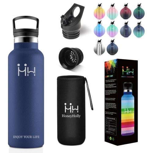 YANGYAO 750ML Stainless Steel Water Bottle, Insulated, Vacuum Insulated, Seamless, Double-Walled, Wide Mouth, Straw Included, Carbonated Drinks Compat