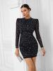 Women's Luxury Mesh Round Neck Long Sleeve Bodycon Dress