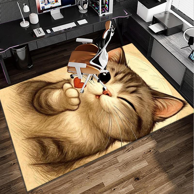 Black Cat In Sunflower Town Office Rug Chair Mat, Game Carpet, Suitable for Front Door, Bedroom, Living Room, Desk, Holiday Gift