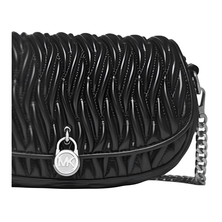 Michael Kors Mila Oval Flap Design Pleated Quilted Chain Crossbody Bag Small Women bags Black 35S6GIMC5Y-BLACK