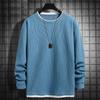 Waffle Long-sleeved T-shirt for Men's Spring Autumn Fake Two-piece Sweatshirt New Base Shirt Solid Color