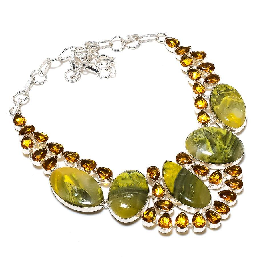 

Bumblebee Jasper, Citrine Handmade 925 Sterling Silver Jewelry Necklace 18 E7a95