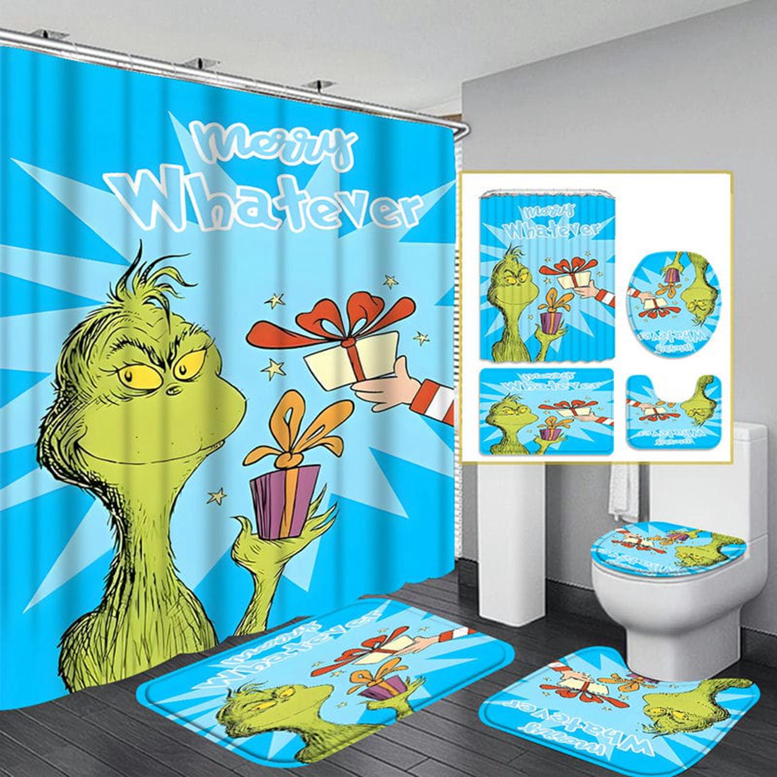 

Christmas Bathroom Toilet Cover Christmas Dwarf Print U-shaped Floor Mat Water Tank Cover Four Piece Set One Size