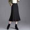 Elegant Black Mid-Length Fishtail Skirt - Autumn/Winter, Elastic High Waist, Plus Size Women's Clothing