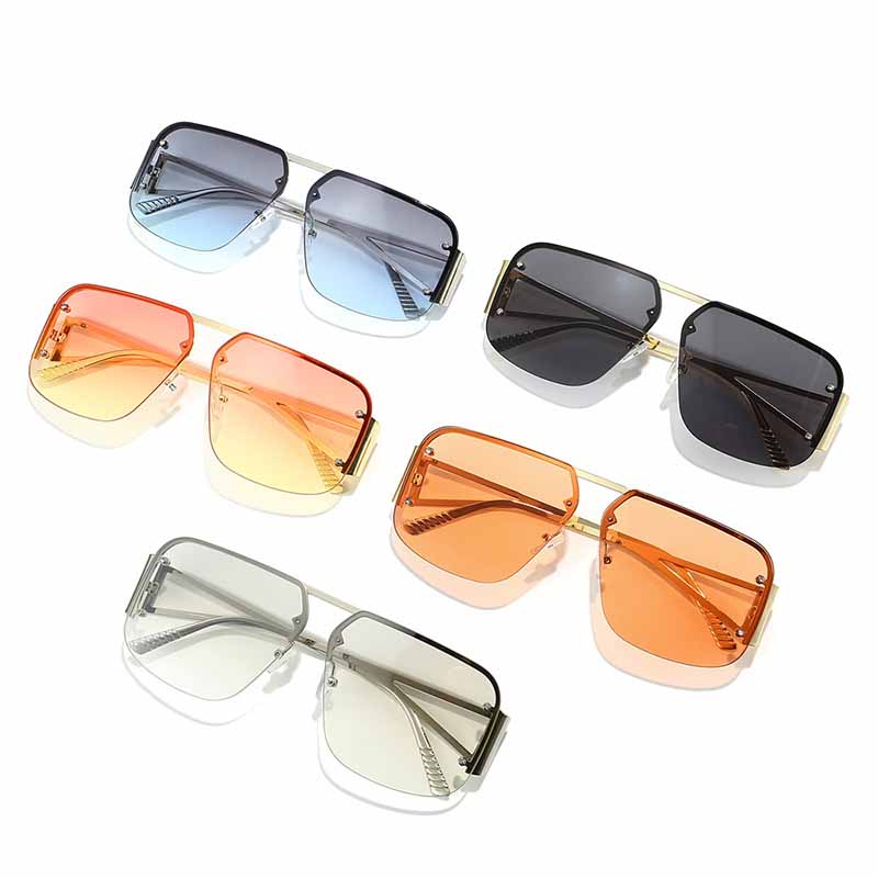Metal Half Frame Square Aviator Sunglasses Retro Fashion Glasses Trendy UV Protection