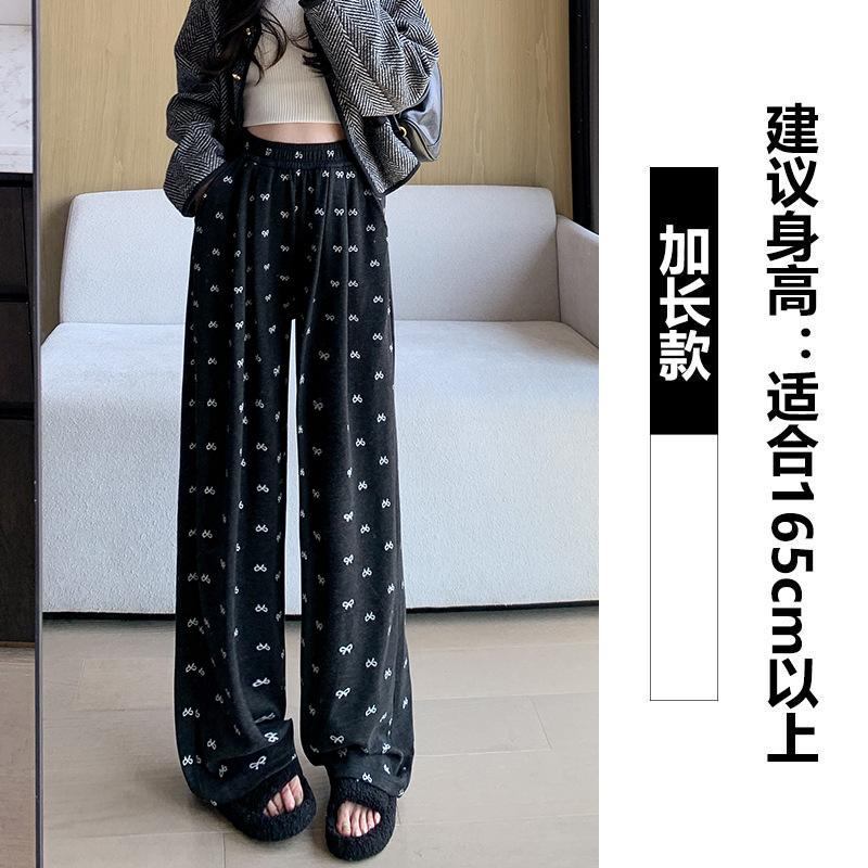 

Серые спортивные штаны с бантом женские весенне-осенние новые с высокой посадкой прямые ленивый ветер маленькая драпировка широкие брюки XL